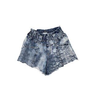 Frayed Women’s Acid Wash Super High baggy Shorts, Elastic Waist Size 25 Raw Edge